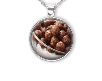 Cereal Bowl Chocolate Puffs Pendant Necklace