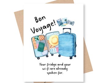 Bon Voyage Greeting Card, Honeymoon Card, Humor, Vacation, Retirement