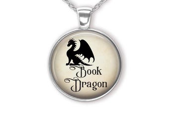 Book Dragon Literary Gift Pendant Necklace