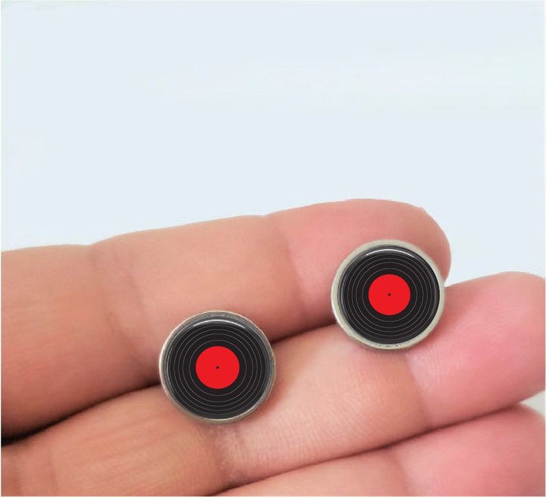 cute icon studs Music lovers music jewelry Garage band charms Musician jewelry Picture jewelry Vinyl record earrings