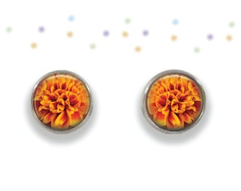 Bright Orange Marigold Autumn Earrings Two Tone Orange Glitter Arch Resin Statement Earrings
