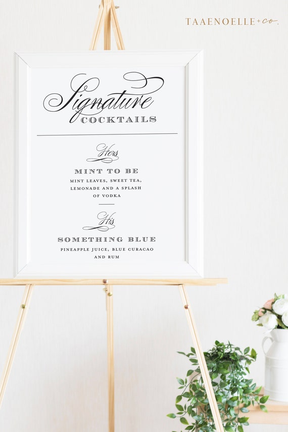 Signature Cocktail Sign Wedding Menu Wedding Bar Cocktail Menu Wedding Cocktails Signature Drinks Printable 16 X 20