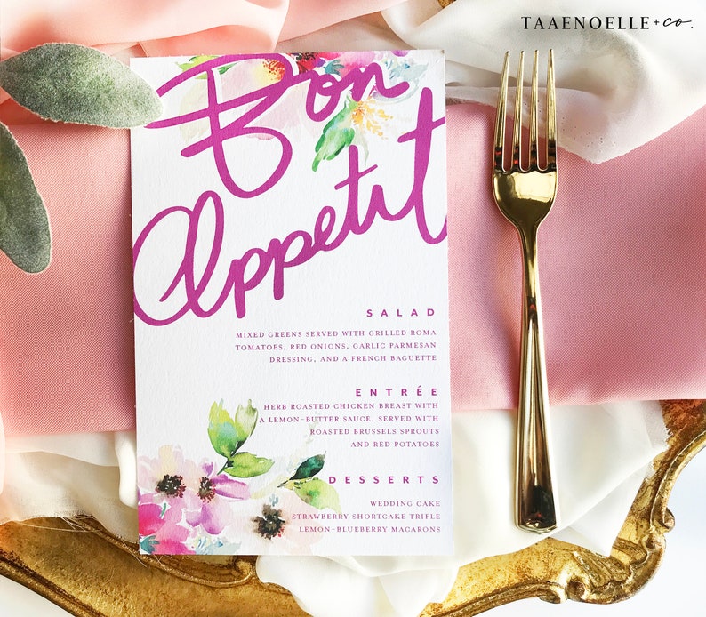 Floral Menu Spring Wedding Summer Wedding Luxury Menu Etsy