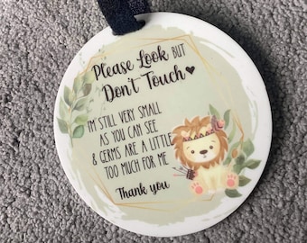 Please Don’t Touch Pram or Car Seat Tag | Cute Safari Animal Pushchair Buggy Sign | Germs Tag | New Parent Gift | Preemie Don't Touch Sign