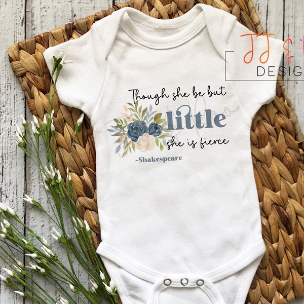 Though She Be But Little She Is Fierce Baby Vest | Shakespeare Quote Baby Clothing | New Baby Gift | Baby Shower | Bodysuit | Book Lovers