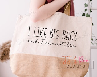 I Like Big Bags & I Cannot Lie Oversize Canvas Jute Tote Bag | Extra Large Cotton Canvas Shopping Bag | Reusable Tote Bag | Eco Grocery Bag