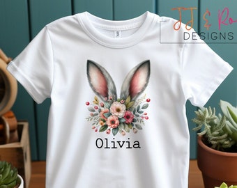 Personalised Easter T-Shirt | Kids Floral Easter Bunny Ears Top | Toddler Clothing | Easter Gift