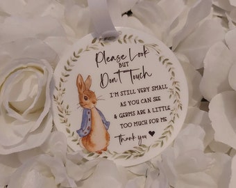 Cute Bunny Germ Tag | Please Don’t Touch Pram or Car Seat Tag | Pushchair Buggy Sign | New Parent Gift | Preemie Don't Touch Sign