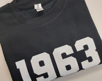 Personalised Varsity Birth Year Sweatshirt | Year You Were Born | 18th 21st 30th 40th 50th Milestone Birthday Jumper | Unisex Custom Sweater
