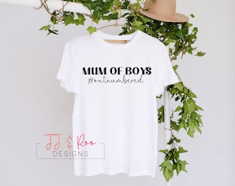 Mum of Boys Hashtag Outnumbered T-Shirt | Unisex Fit TShirt | Mothers Day Gift | Womens T-Shirt | Boy Mama Top
