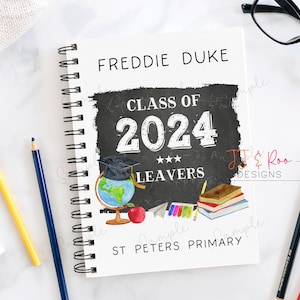 Personalised Leavers Book 2024 | School Leaver Year 6 Memory Book | A5 Spiral Bound Notebook | Class of 2024 Autograph Book | Primary Junior