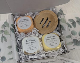 Aromatherapy Shower Steamers Gift Box | Shower Bombs & Soap Tray | Self Care Package Wellbeing Spa Gift | Anxiety Relaxation Christmas Gift