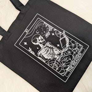 The Reader Tarot Card Style Tote Bag | Gift for Book Lover | Reusable Shopping Bag | Bookish Gift | Gothic Literature | Library Book Bag