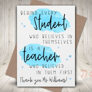 Personalised Thank You Teacher Card | Best Teacher | Behind Every Student Who Believes In Themselves