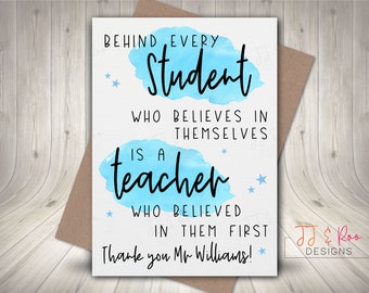 Personalised Thank You Teacher Card | Best Teacher | Behind Every Student Who Believes In Themselves