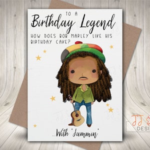 Funny Cute Bob Marley Inspired Birthday Card | Birthday Legend | Adult Humour Joke
