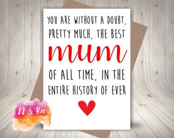 Best Mum In History Of Ever Card | Birthday Card for Mum | Mothers Day Card