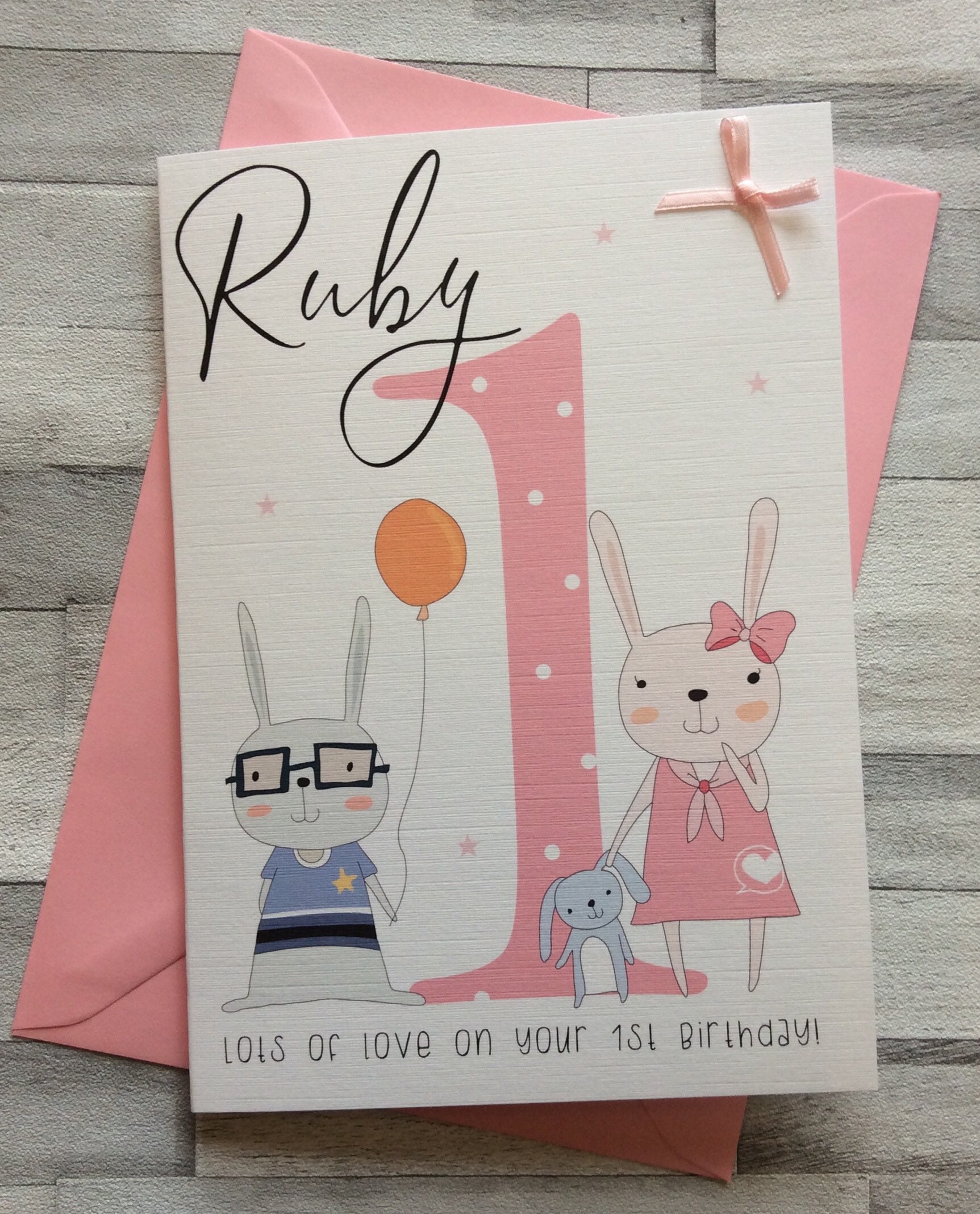 Daughter Children Sister PERSONALISED Handmade Girls BUNNY Birthday Card