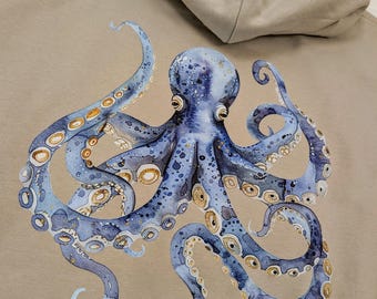 Watercolour Octopus Hoodie | Beachy Ocean Art Sweatshirt | Marine Wildlife Hoodie | Coastal Aesthetic Jumper | Ocean Lover Gift