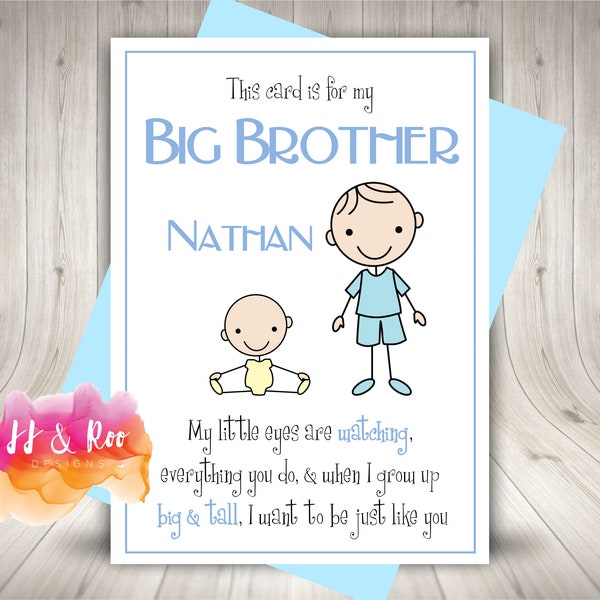 Personalised Handmade New Big Brother Card | Cute Stick Person | Congratulations | New Baby | Birthday