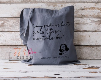 Shakespeare Insults Tote Bag | Book Lover Gift | Literary Quotes | Reusable Bag | Midsummer Nights Dream | What Fools These Mortals Be: Puck