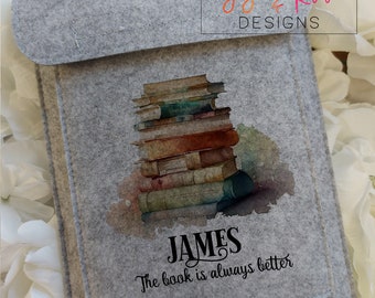 Personalised Book Sleeve | Felt Book Protector | Book Pouch for Him or Her | Portable Kindle Pouch + Pocket | Bookish Accessories