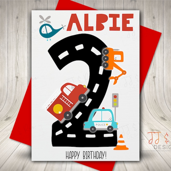Personalised Kids Transport Birthday Card | Emergency Vehicles | Cute Boys or Girls Design | Any Age
