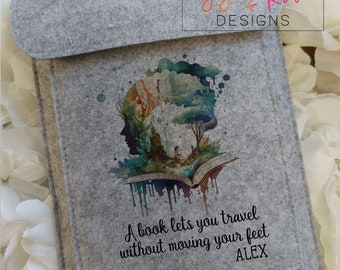 Personalised Watercolour Book Sleeve | Felt Book Protector | Book Pouch | Gift for Book Lover | Portable Pouch for Kindle or E-Reader