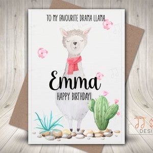 Personalised Llamas Birthday Card | Favourite Drama Llama | Sister, Friend, Mum, Daughter Card