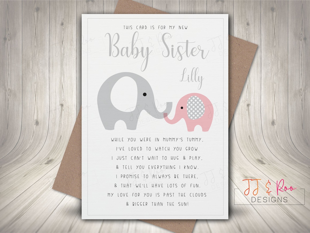 Personalised New Baby Sister Card Keepsake Card for Little Sister or