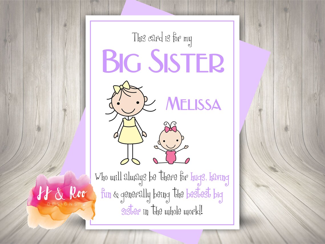 Personalised New Big Sister Card | Cute Stick Person Design | Birthday ...