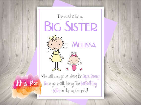 Congratulations New Big Sister A5 Card Birth Baby Keepsake Picture Sister