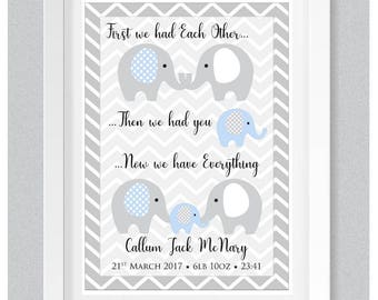 Personalised Nursery Print: First We Had Each Other...New Baby Birth Details Elephants / Baby Room Decor / Baby Gift / A4 Print