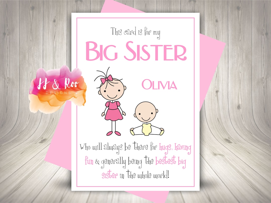 Personalised New Big Sister Card | Cute Stick Person Design | Birthday ...