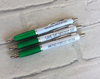 Pack of 3 Sweary Office Pens: Adult Humour / Sweary Gift / Profanity / New Job Gift / Office Banter / Rude / Offensive