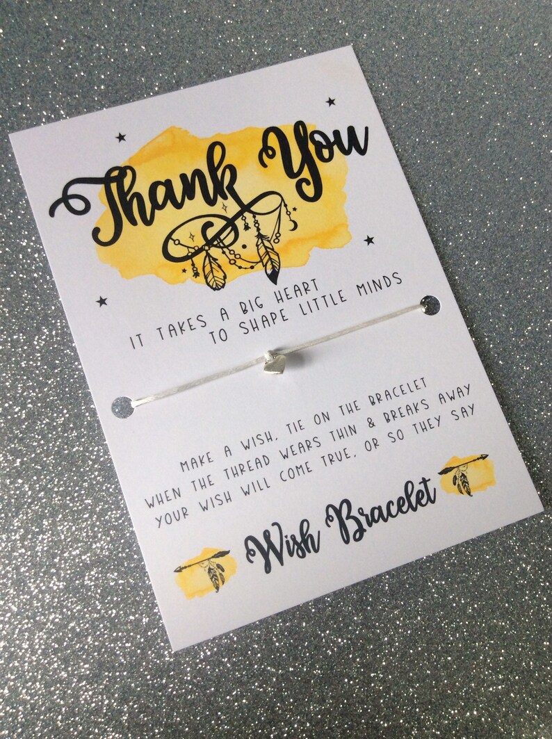 Teacher or Teaching Assistant Gift Nursery Keyworker Handmade Thank You Teacher Wish Bracelet Childminder Appreciation Gift