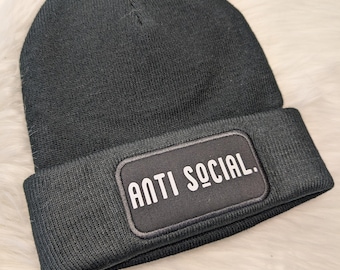 Anti Social Slogan Printed Beanie Hat | Unisex Autumn and Winter Hat | Sarcastic Gifts for Him or Her | Introvert Gift | Secret Santa