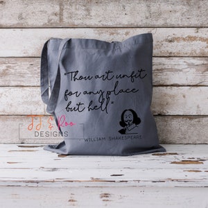 Shakespeare Insults Tote Bag | Book Lover Gift | Literary Quotes | Reusable Shopping Bag | Thou Art Unfit for Any Place But Hell Richard III