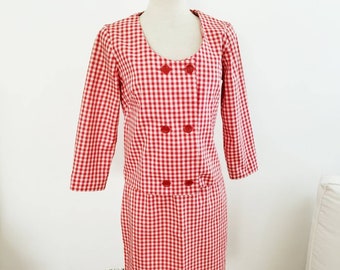 Vintage Gingham Skirt Set Red & White by Devore 1960s Size Small