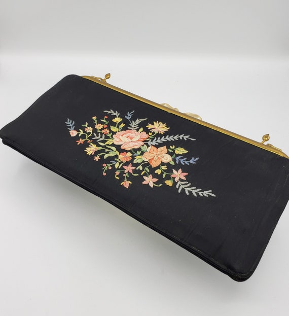 Vintage Clutch Black Handbag by Koret Tresor Flor… - image 3