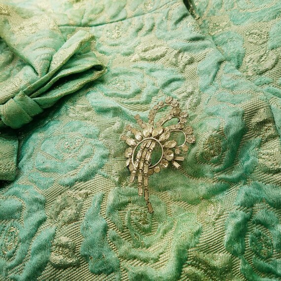 Vintage Brocade Dress | Mint Green and Silver | S… - image 4