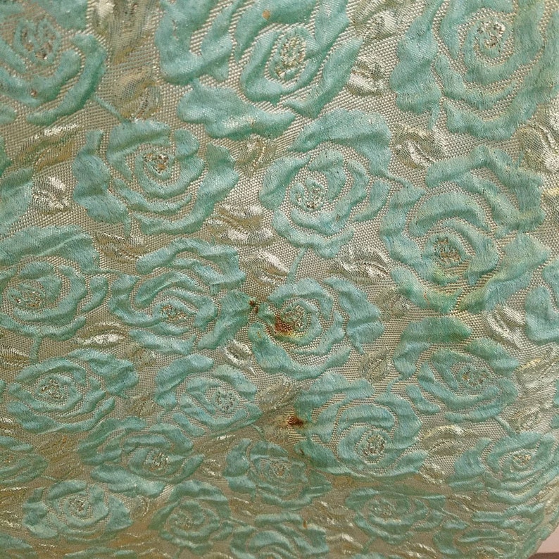 1960s Saved From The Mines Vintage Brocade Dress Mint Green and Silver