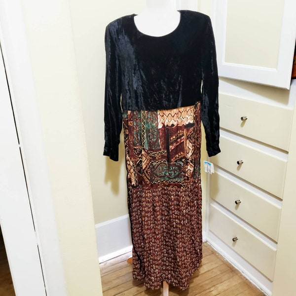 Irregular Design Velvet Patchwork Dress