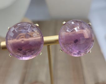 Vintage Lavender Beveled Lucite Clip-On Earrings  • Goldtone Base