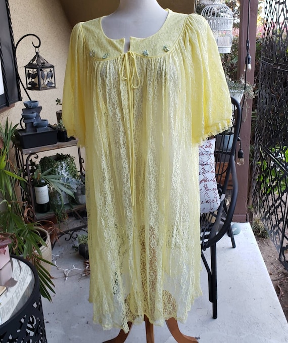 Vintage Lingerie Yellow Lace Tie-Up Lounging Peig… - image 1