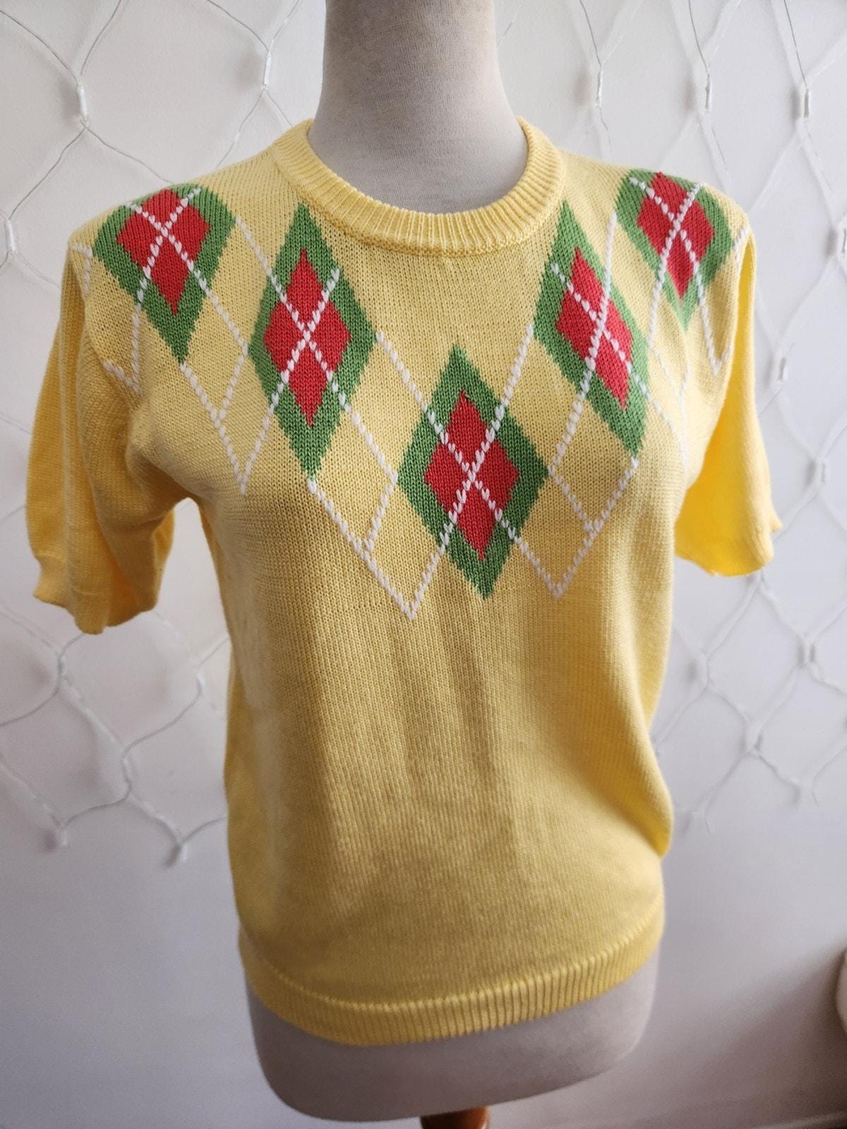 Yellow Argyle Sweater - Etsy