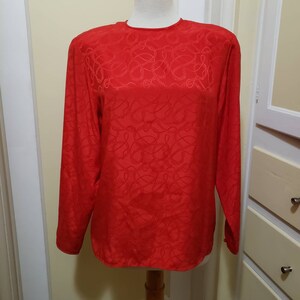Vintage Evan Picone / Bright Red Pullover Blouse / Size 12