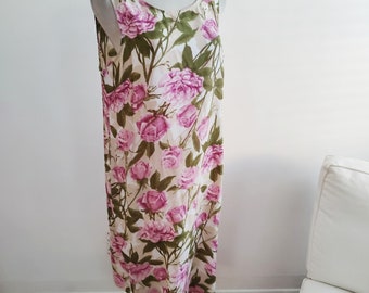 Vintage Floral Shift Dress / Judy Bond / Pink & Green / Size 14 / Sleeveless