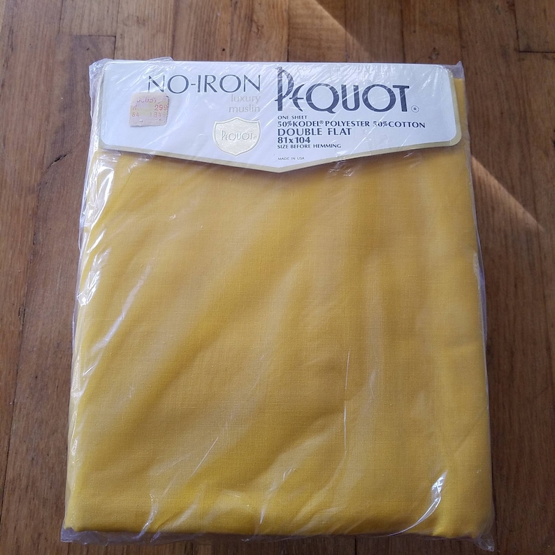 Vintage Never opened Hot mustard  yellow NIP FlatDouble Sheet by Pequot