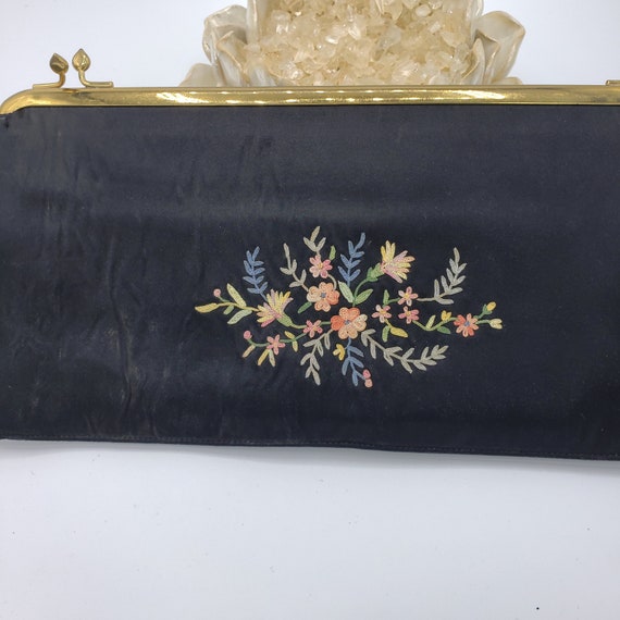 Vintage Clutch Black Handbag by Koret Tresor Flor… - image 5